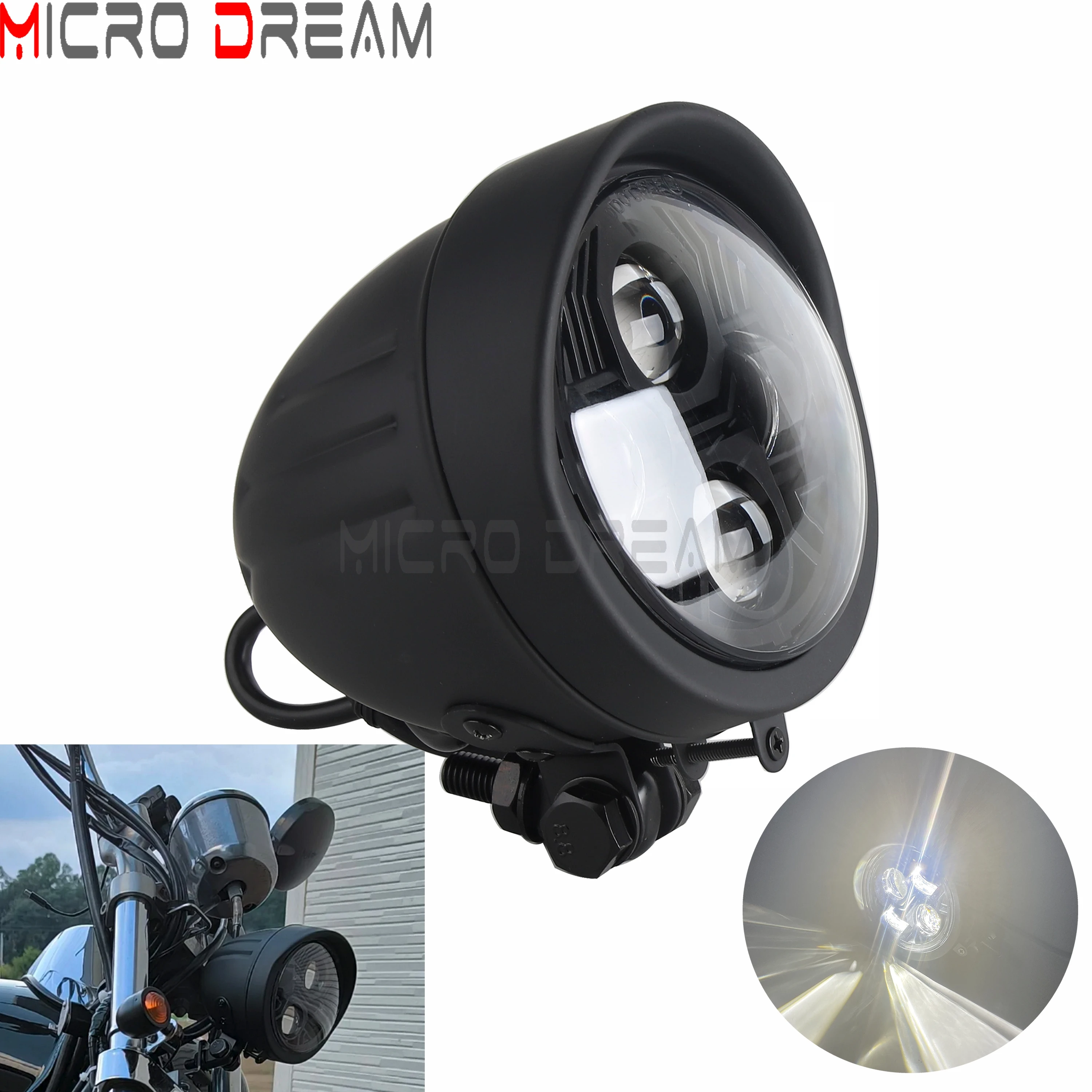 10-30V Retro LED Headlight 4.5 inch Vintage Headlamp For Harley Honda Suzuki Yamaha Custom Old Motorcycle Hi/Lo Beam Front Light