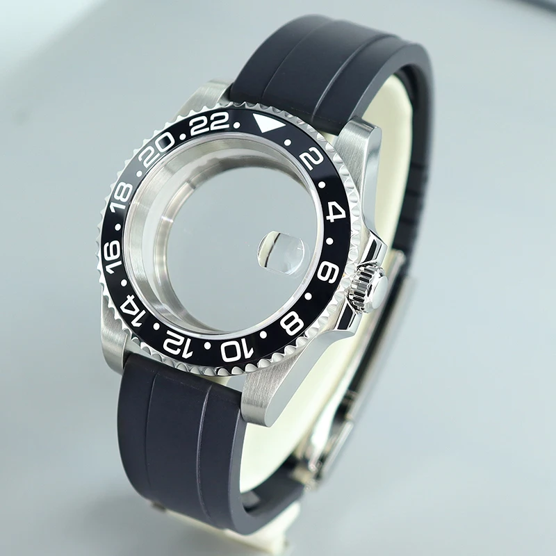 

40mm Watch Case Rubber Strap 120 clicks Bezel For SUB GMT YACHT NH35 NH36 NH34 Miyota 8215 8205 Eta 2824 PT5000 Sapphire Crystal