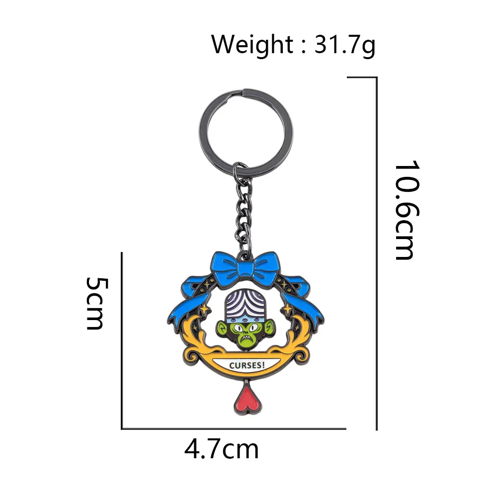 Lustiger Mojo Jojo Drehbarer Schlüsselanhänger, Doppelseitiger Spinning-Schlüsselring, Kawaii-Bösewicht-Figur, Metallanhänger, Taschendekoration, Geschenk für Fans – Detail 2