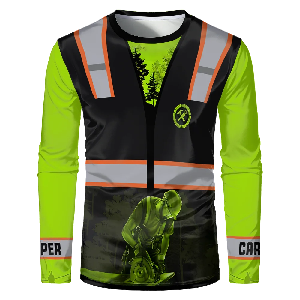 2026 New Fashion Fun Unisex Long Sleeve T-shirt Construction Site Uniform Loose Breathable Comfortable Round Neck T-shirt