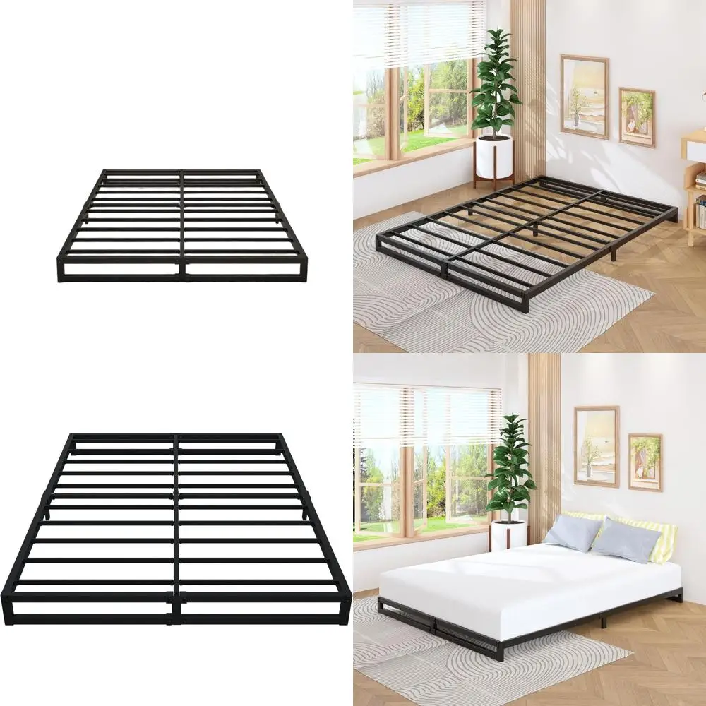 6 Inch Heavy-Duty Steel Slat Platform Queen Bed - No Box Spring Required, Easy Assembly, Black