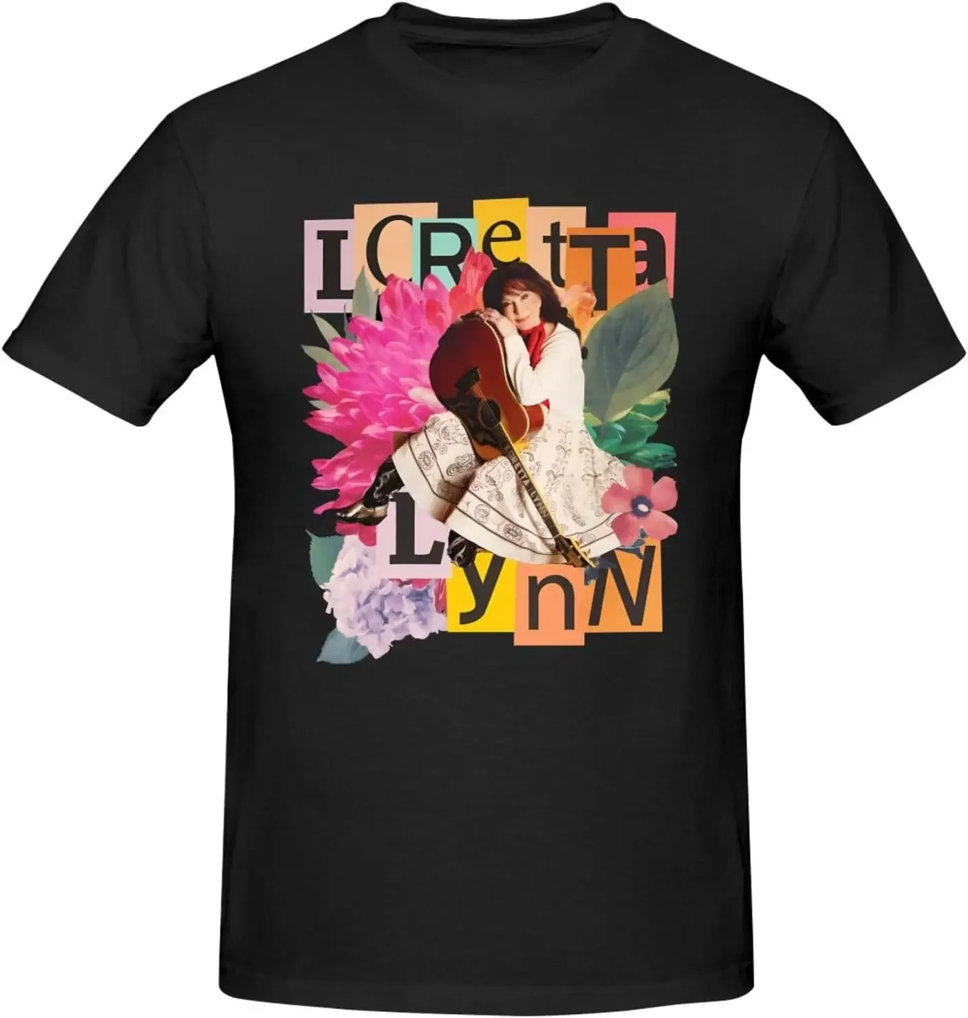 Loretta Music Lynn Shirt for Man Fashion Novelty Graphic Short Sleeve Tshirt Crew Neck Cotton Tee Tops Black