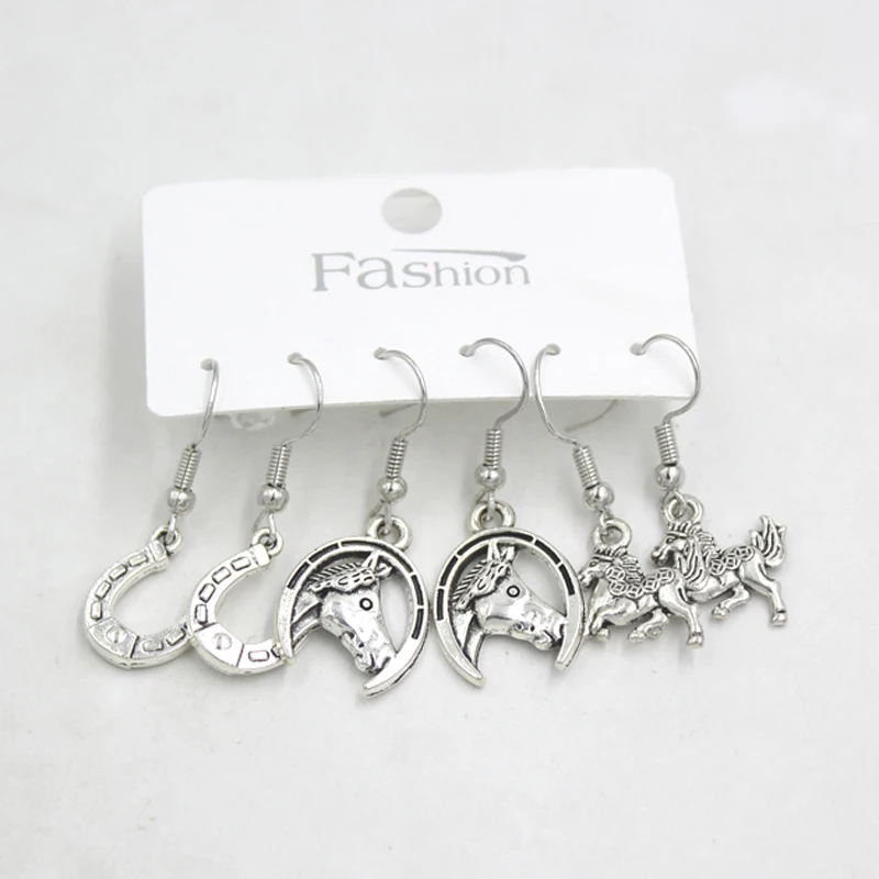 3Prs Drop Earrings Good Luck Horse Horseshoe Earrings Set For Women Friends Cowgirl Gifts Brincos Pendientes Cерьги