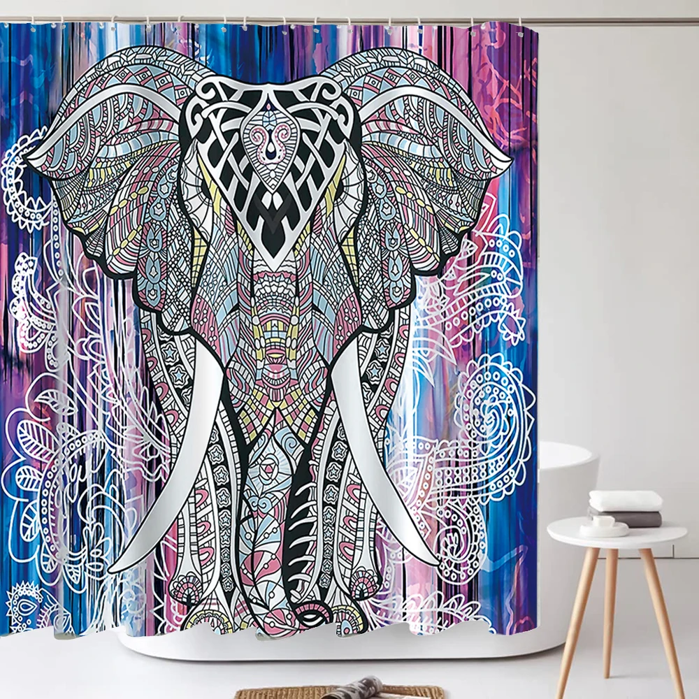 

Indian elephant style Shower Curtains Bathroom Bathtub Decoration Boho Printed Waterproof Bath Curtain Home Decor with Hooks