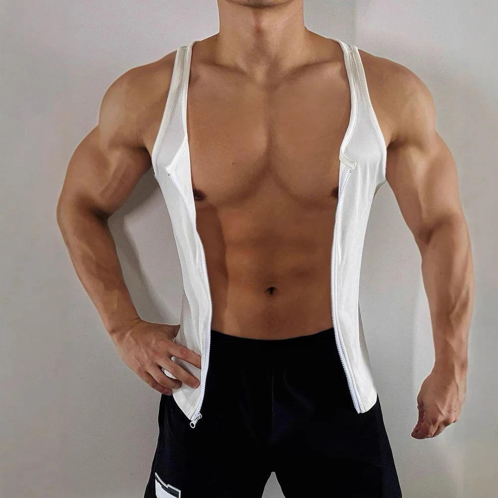 Men’s Zip Front  Tank Top, Sleeveless Bodybuilding Shirt, Muscle Fit Gym Wear Sexy Casual Fashion