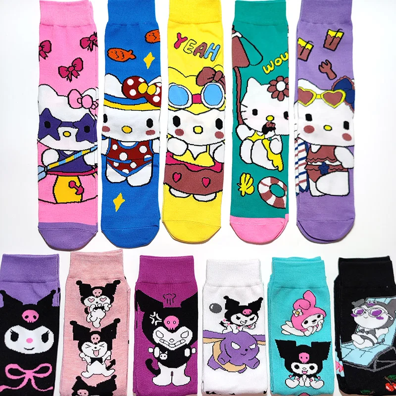 Hello Kitty جوارب كرتونية للنساء ، جوارب أنبوبية ، قطن ، كوسبلاي ، بالغ ، كاواي ، موضة الموضة ، نمط 33