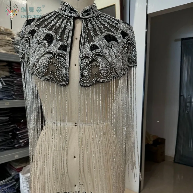 

Vintage Ball Party Sequin Bead Embroidery Versatile Shawl Handmade Beaded Tassel Sequin Evening Dress Accessories Shawl