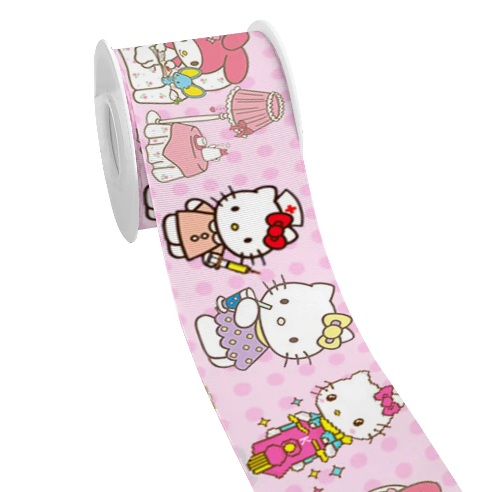 50 Yards Japanese Sanrio Cat Cartoon Hello Kitty Design Printed Grosgrain Satin Ribbon for Gift Wrapping Hair Bow