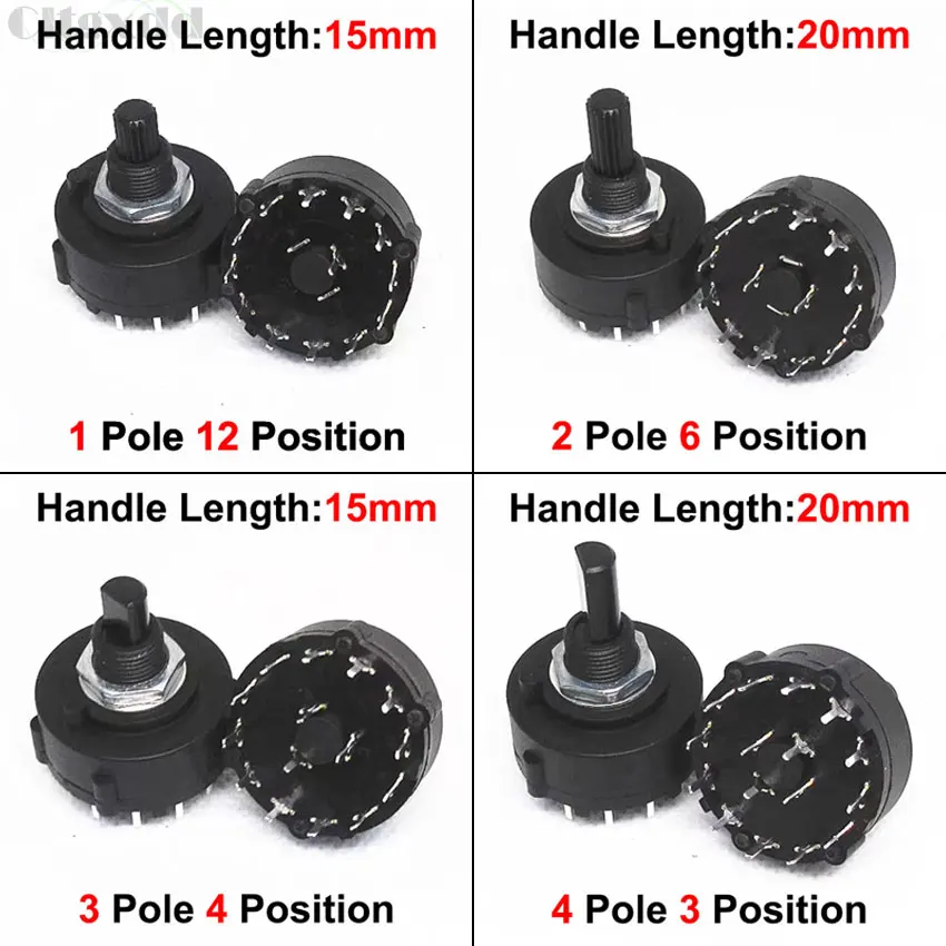 Cltgxdd 1pcs RS26 Band Gear Rotary Switch 1 2 3 4 Pole Position 12/6/4/3 Selectable PCB Plug-in Board Adjustable Switch