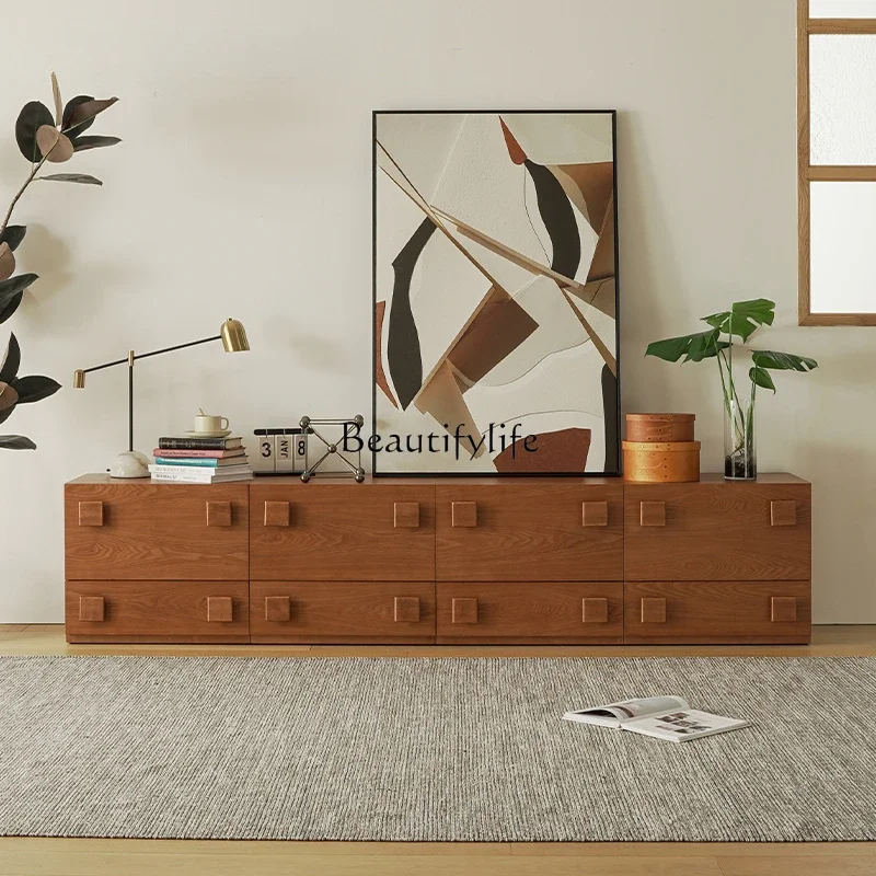 

02Medieval TV cabinet Living room wall storage Solid wood dining side locker