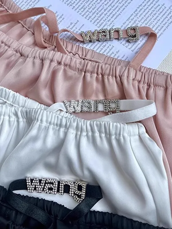 

Шелковистые свободные женские повседневные брюки с эффектом драпировки, свободный крой, эластичный пояс, высокая талия, полиэстер, летний сезон