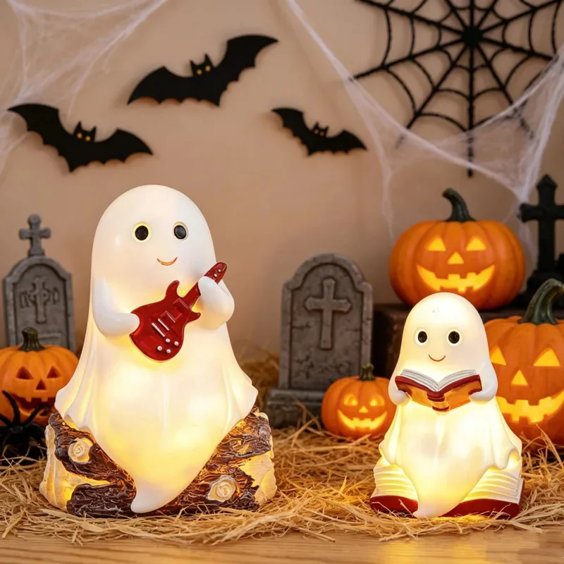 Cute Ghost LED Illuminated Night Light Reading Book Table Desk Halloween Home Bedroom Office Shelf Mantel Gift For Halloween