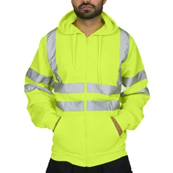 Man Sweatshirt Fashion High Visibility Mens Road Work Jacket Men'S Reflective Strip Hoodies Color Block Long Sleeve Work Coat