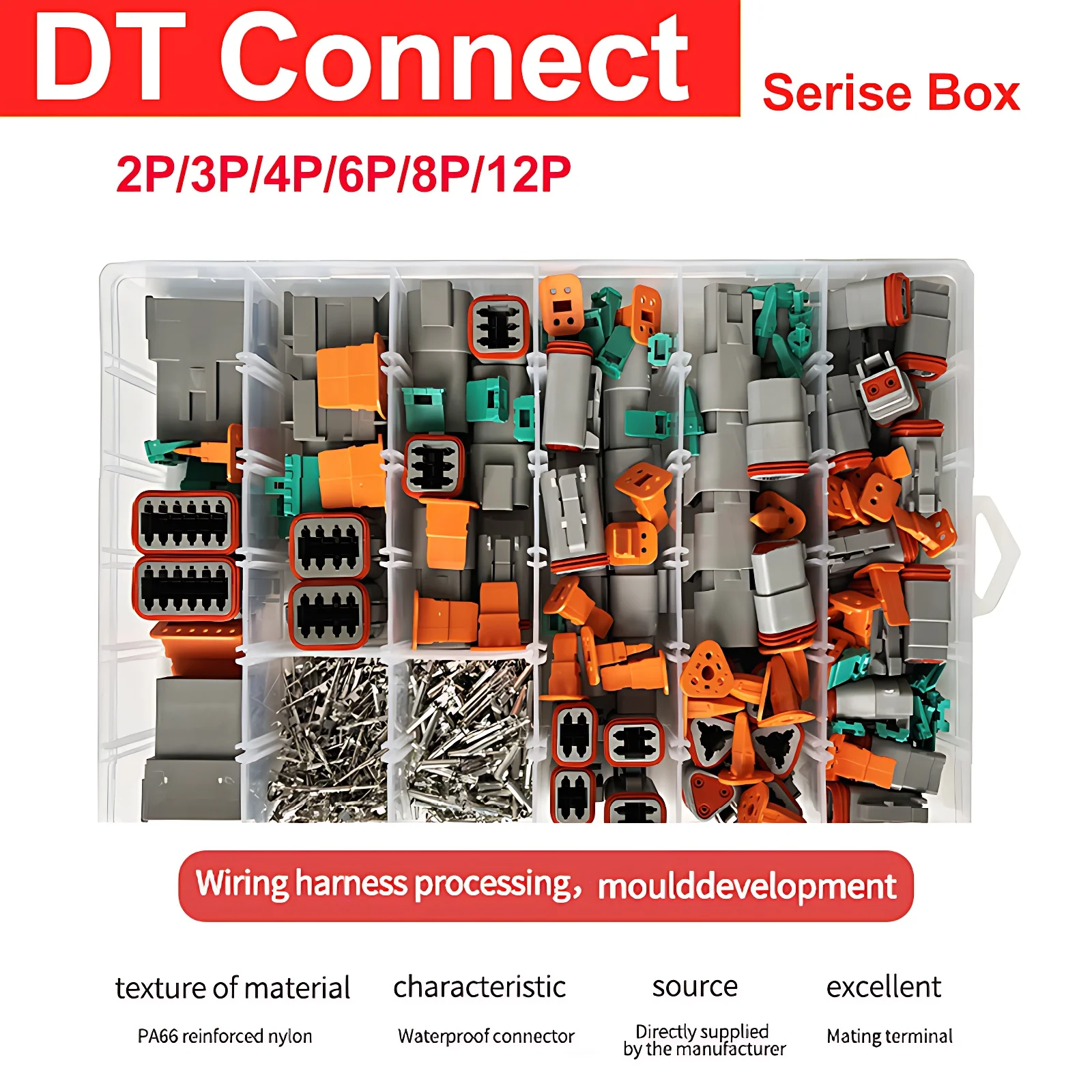 

Deutsch DT Series Kit DT04-2/3/4/6/8/P DT06-2/3/4/6/8/12S Automotive Sealed Plug with Pins Box Waterproof Wire Connector