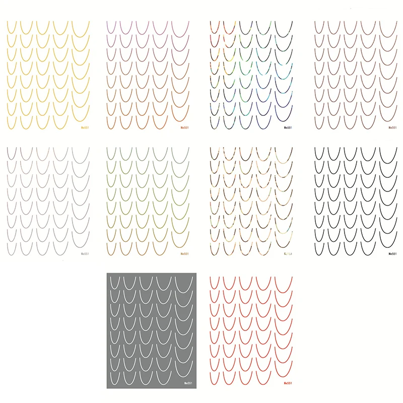 12 Sheets 3D Colored French Line Tips Nail Stickers Decals Gradient Wave Stencil Manicure Guides Adhesive Sticker Nail Art Decor