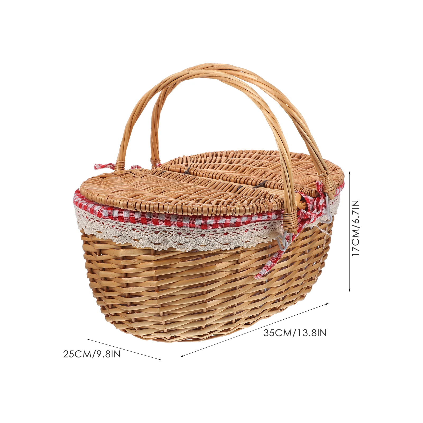 

1pc Rustic Woven Picnic Basket With Lid Portable Wicker Storage Basket For Outdoor Camping Wedding Party Decorative Gift Use