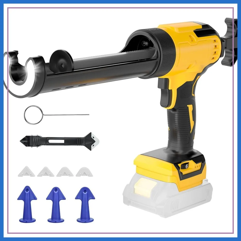

Cordless Caulking Gun 10oz, 6-Speed Electric Caulk Gun with Anti-Drip & LED Light for Sealing Windows Bathroom