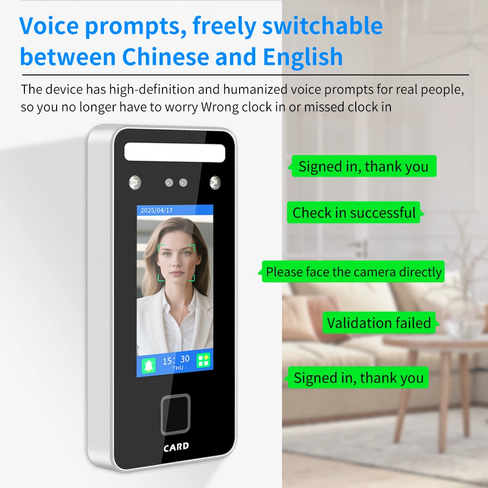 AI Facial Recognition Time Attendance Machine TCP/IP Dynamic Access Control Card Reader Employee Recorder System
