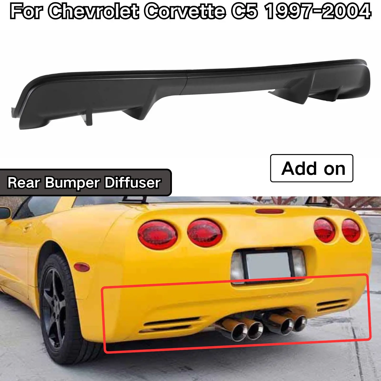 For 1997-2004 Chevrolet Corvette C5 Rear Bumper Diffuser Car Accessories Body Kit Spoiler Splitter Carbon Fiber Print Plastic