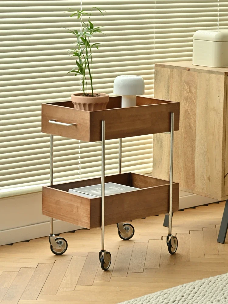 Second-hand Stainless Steel Trolley Movable Double-layer Storage Rack Log Living Room Sofa Side Table