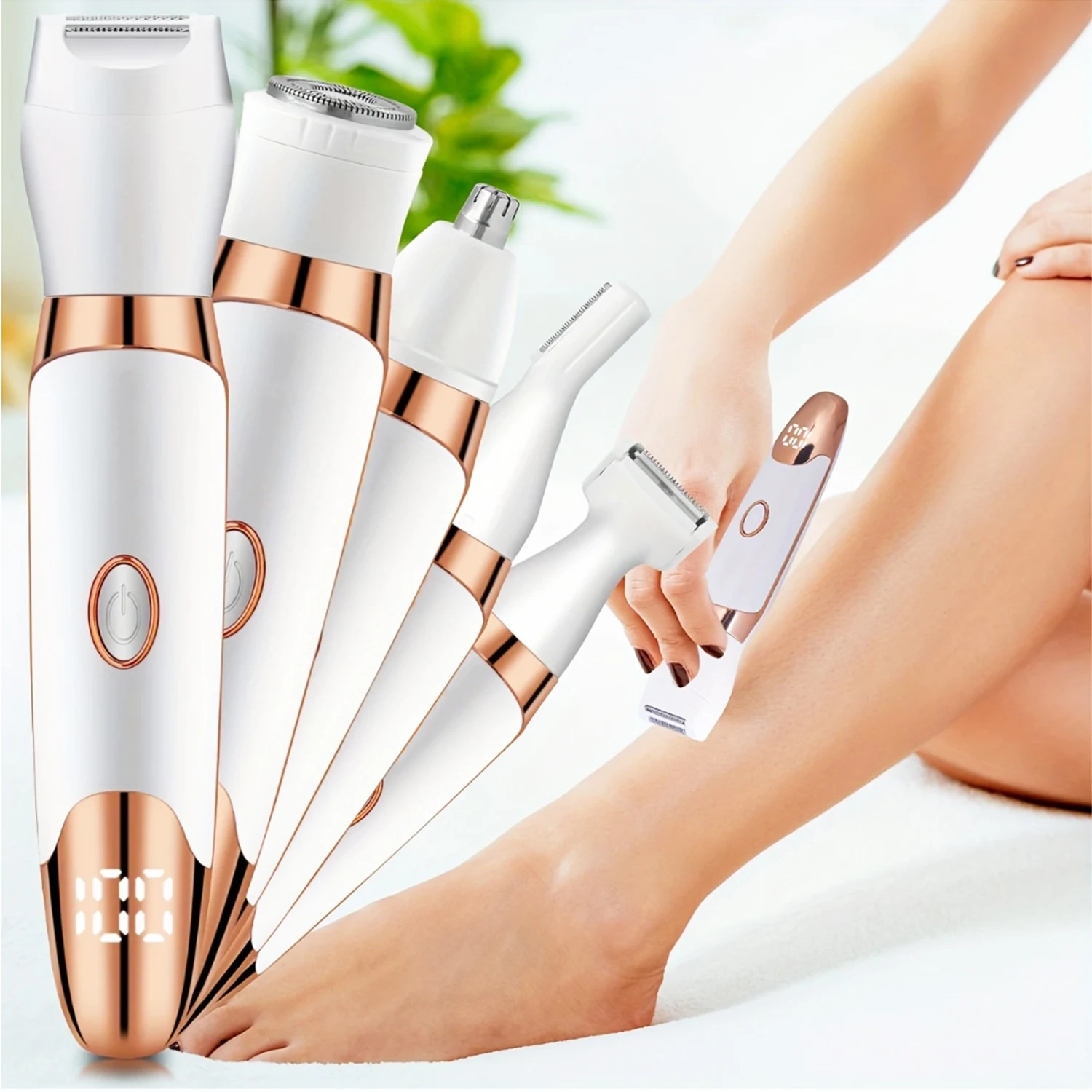 

Shaver Trimmer Electric Epilator 5-IN-1 For Women Armpit Bikini Private Hair Grooming Kit Digital Display Lithium Battery
