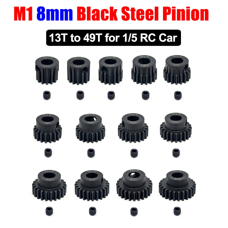 M1 8mm 13T 14T 15T 16T-20T 21T-25T 26T-30T 31T-49T Black Steel Pinion Motor Gear for 1/5 Arrma 4WD Outcast Wltoys Car RC Motor