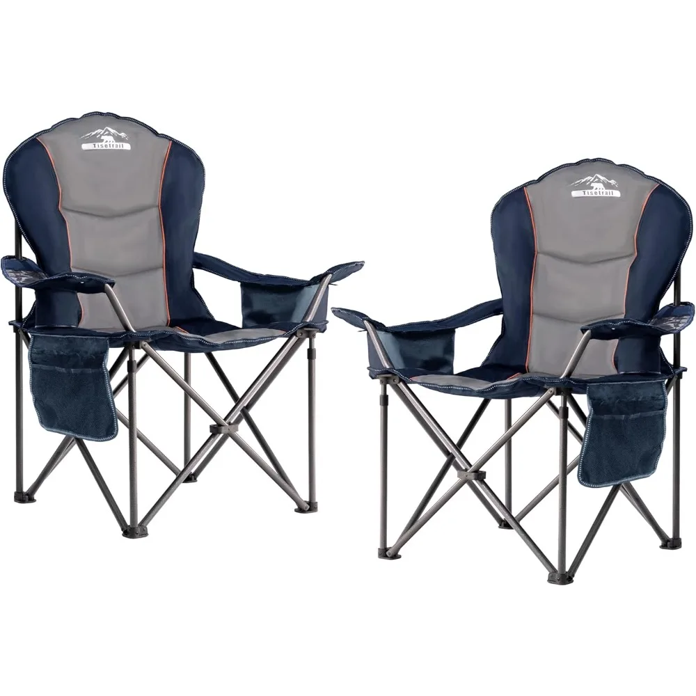

Camping Chairs, Oversized Padded Folding Camping Chair with Lumbar Back, Heavy Duty 500 lb Support Collapsible Chair with Cooler