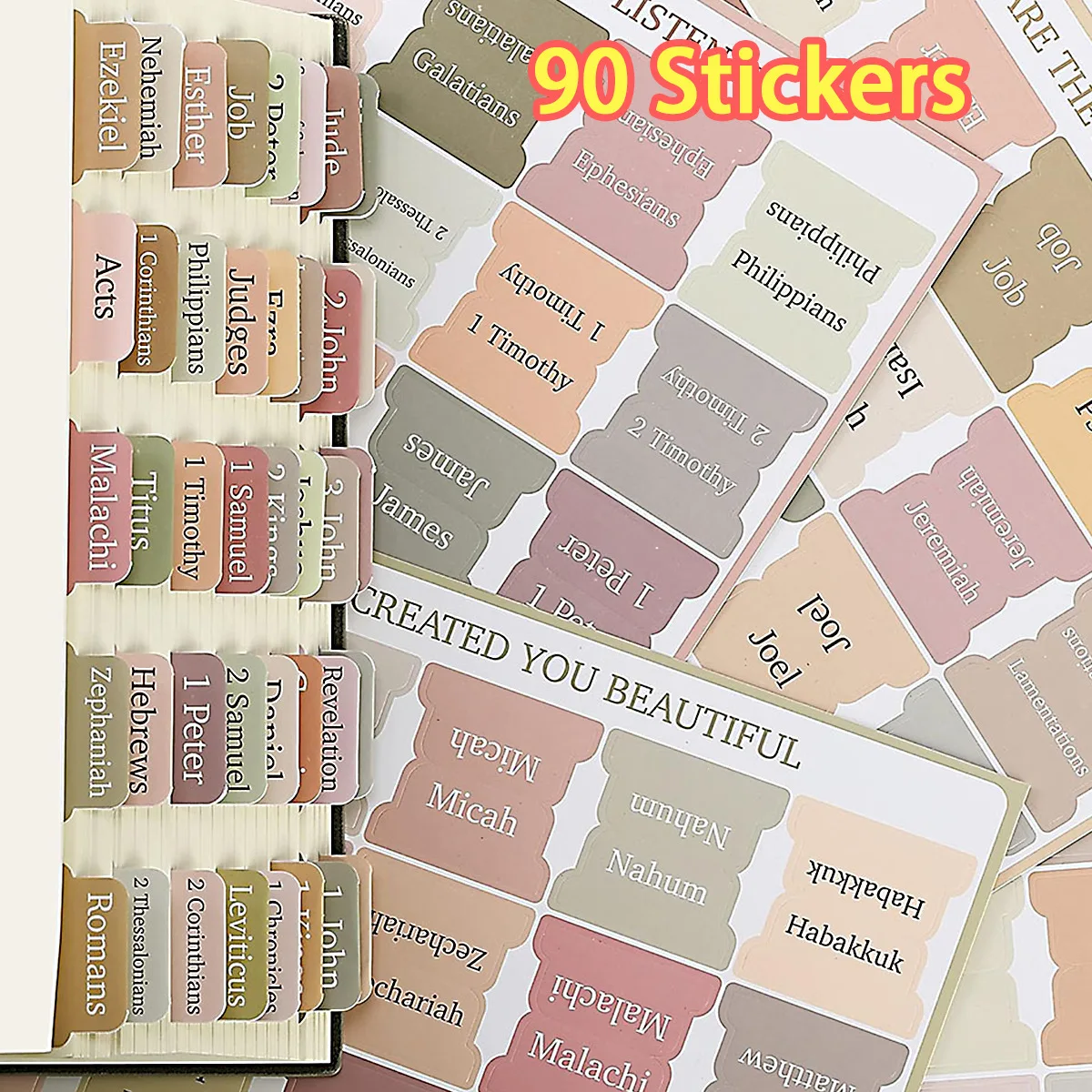 6 folhas (90 peças) abas da bíblia, impressão grande e fácil de ler, suprimentos para diário da bíblia, etiqueta autoadesiva, papelaria