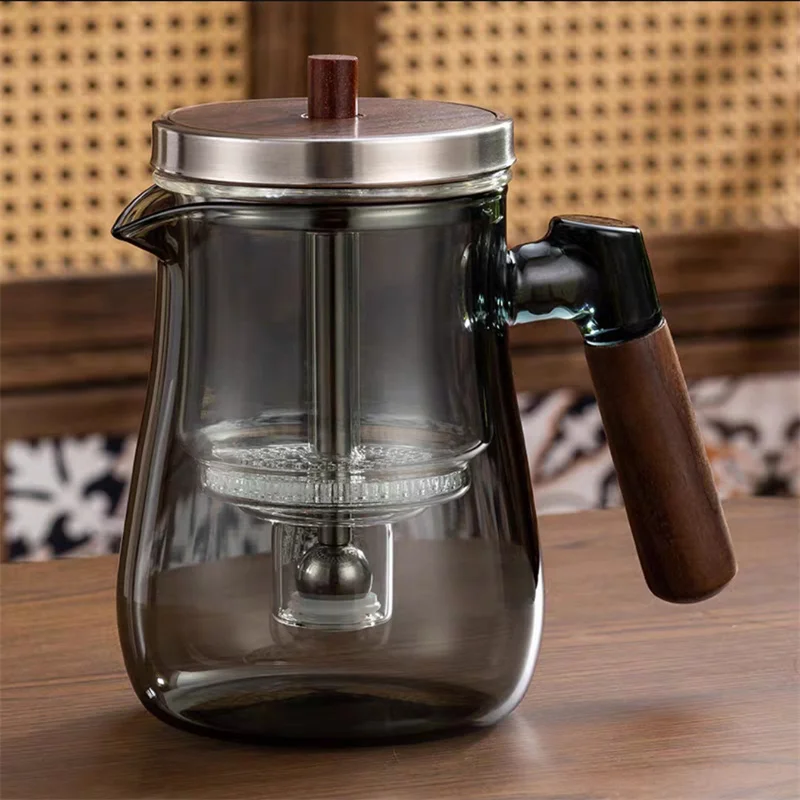 Pull-up Type Tea Separation Filtration Glass Teapot With Wood Handle Tea Water Separation Inner Container Tea Pot Kungfu Tea Set