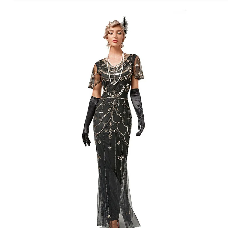 Vestido Vintage Lantejoula Até o Chão, Alta Qualidade, Jantar, Baile de Dança, Roupas de Moda, 1920S, Gatsby