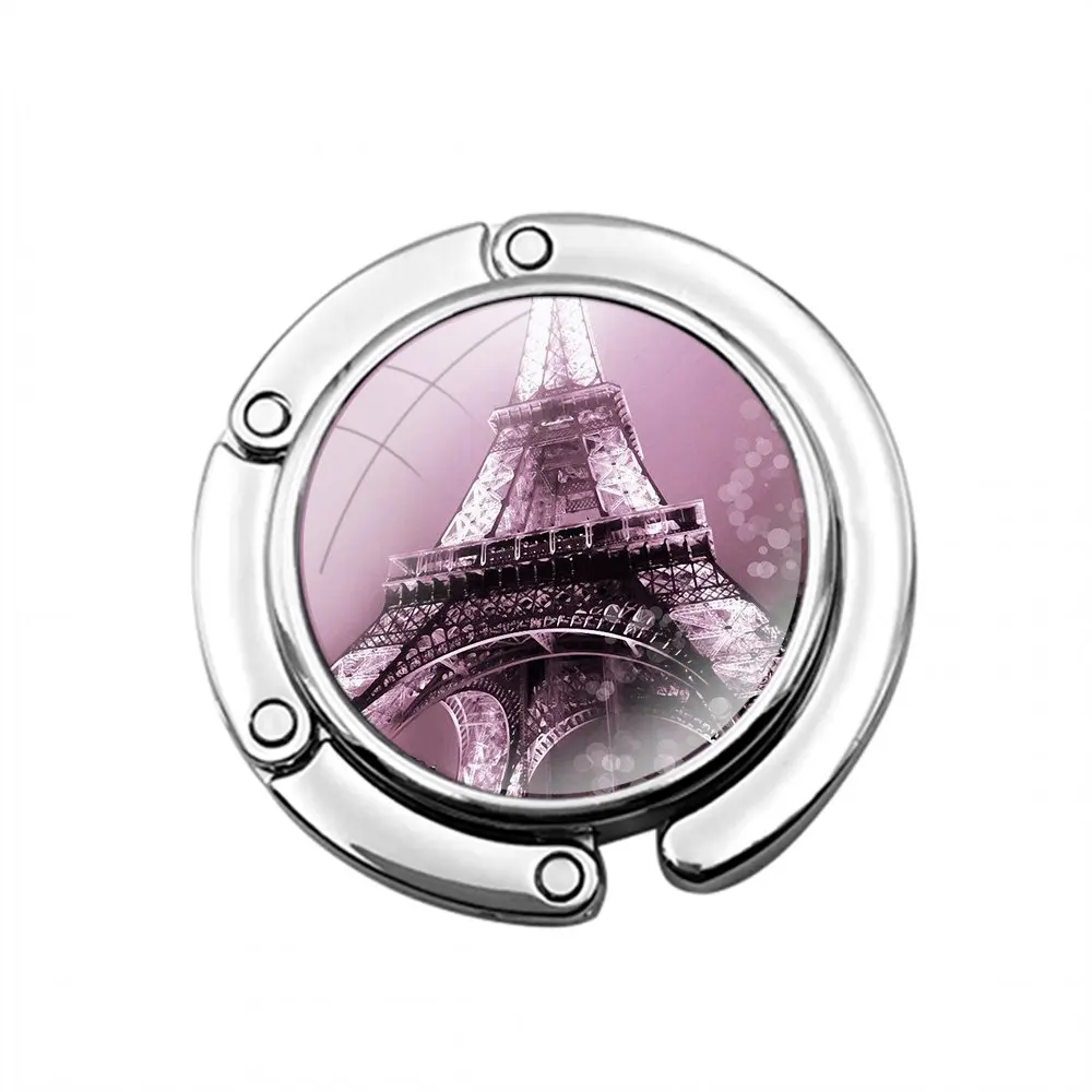 Foldable Purse Hook for Women's  Table Handbag Storage Folding Decor Table Hook Red Paris London Eiffel Tower