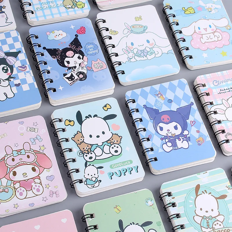 MINISO Kawaii Sanrio Notebook Kuromi Melody Cinnamoroll Portable A7 Coil Account Book Pocket Notepad Cartoon student Stationery