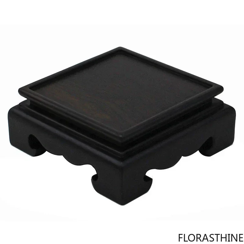 Square Wooden Base Holder for Seal Wooden Display Pedestal Carved Flowerpot Small Stand Craft Exquisite Office Ornament Supplies