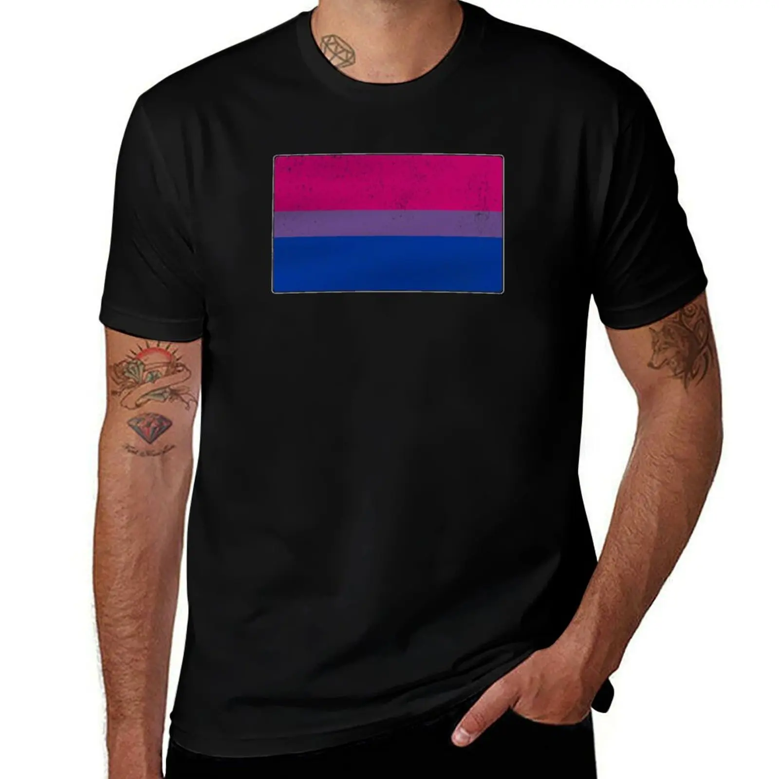 Distressed Bisexual Pride Flag T-Shirt man t shirt cotton high quality t shirt man cotton man t shirts cotton T-shirt