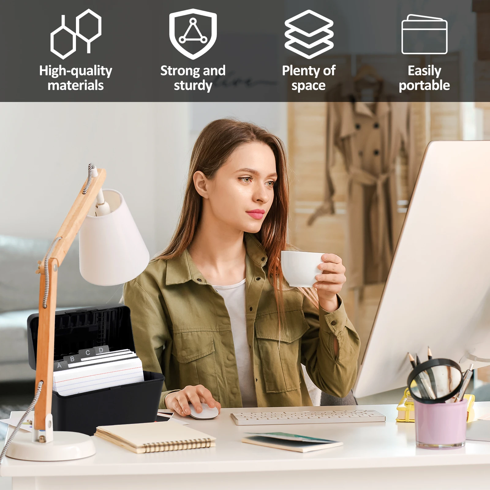 1 Set Index Card Organizer Box Plastic Index Card Holder Multi-functional Recipe Card Box 3x5Inch Cards Organizer with Note Page