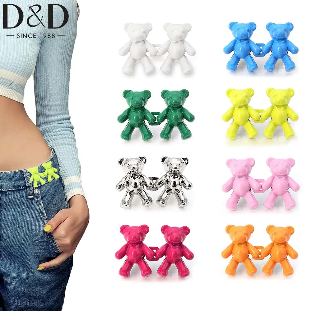 D&D 2pcs/pair Bear Tighten Waist Button Pin Adjustable Waist Buckle Extender Fashion Detachable Jean Buttons Pins