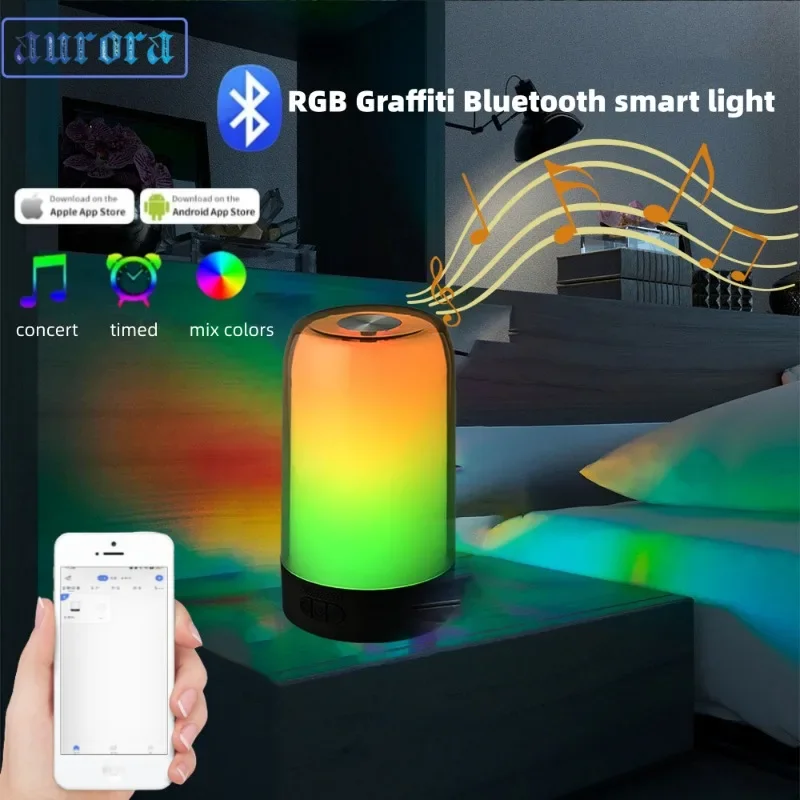 RGB Tuya Smart Night Light Bluetooth APP Remote Voice Control Dimmable Small Table Lamp Neon Symphony Music LED Ambient Light