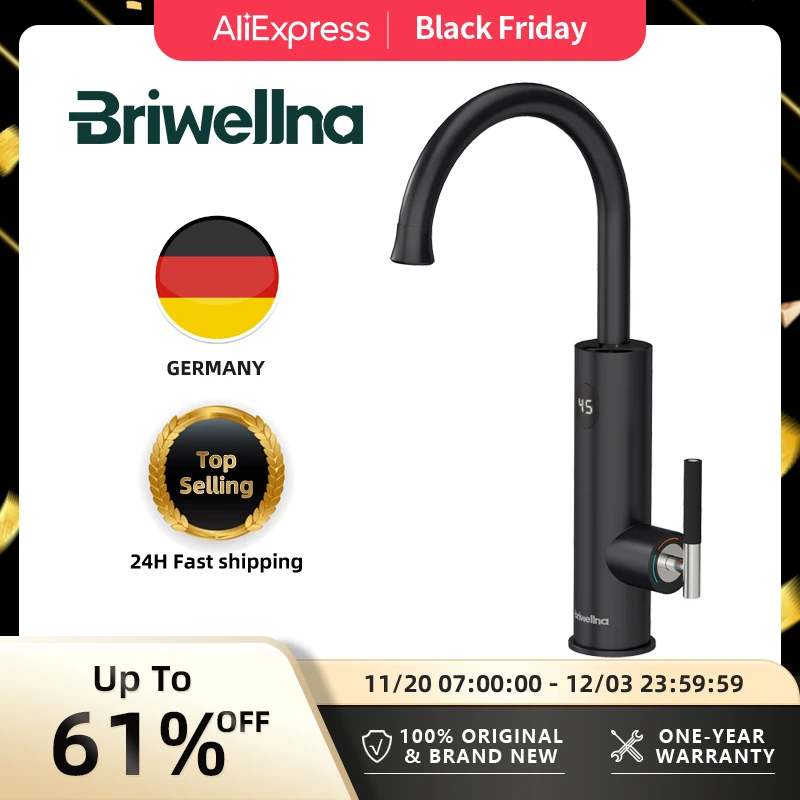 Briwellna Electric Water Heater 220V Flowing Heater Kitchen Faucet 2 in 1 Tap Tankless Water Heating Mixer Electric Geyser
