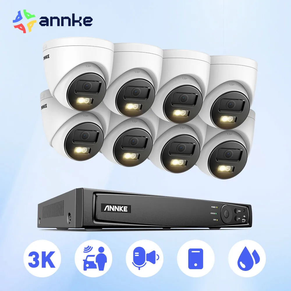 ANNKE 3K Ultra HD POE Video Surveillance System 8CH NVR Recorder With 3K Security Cameras CCTV Kit Built-in Mic 3K Ip camera