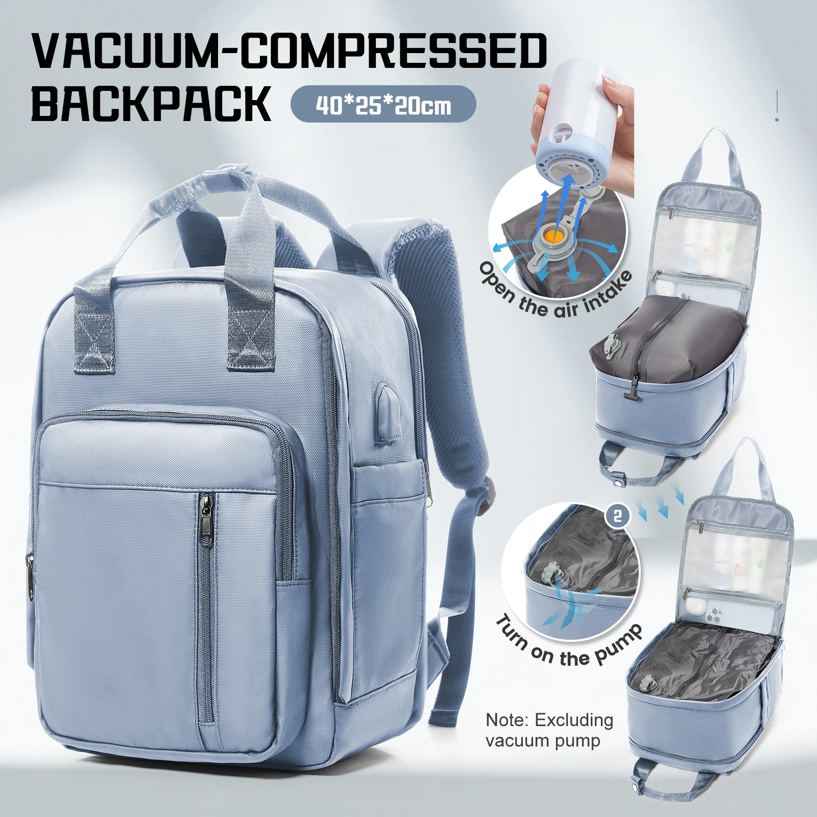 Mochila de vacío Ryanair 40x20x25, bolsa de cabina, equipaje de mano, mochila de viaje, bolsa para ordenador portátil de negocios, mochila con airbag con bomba de vacío