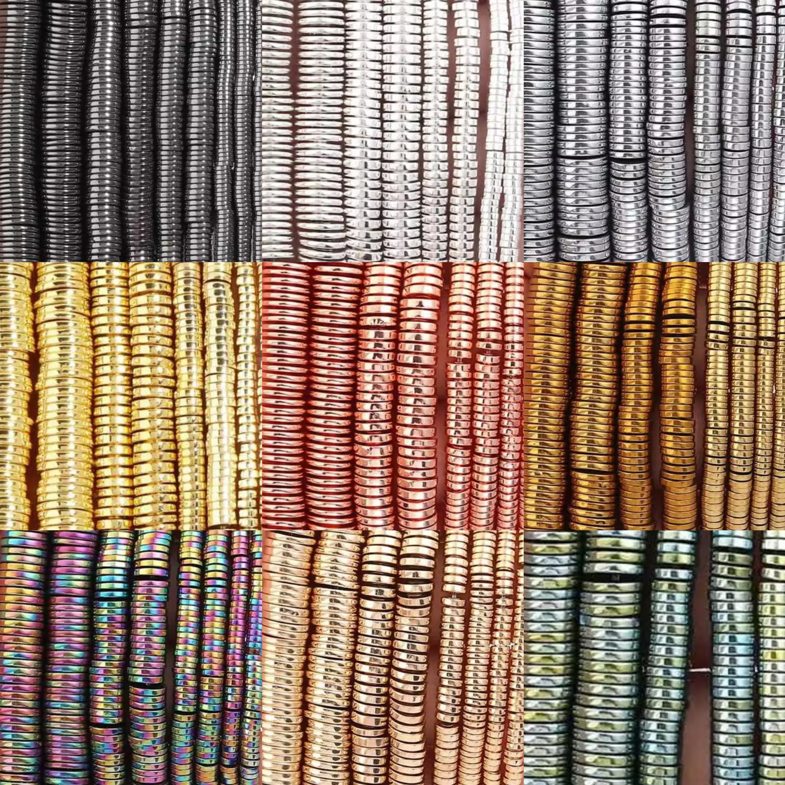 Image of 240-300 Stück/Set 3 4 6 8 10mm Flache Runde Hämatit Naturstein Zwischenperlen Scheibenperlen Lose Perlen DIY Armband Schmuckherstellung Zubehör