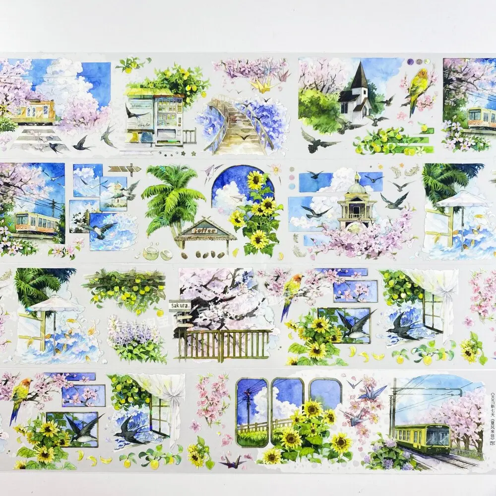 Japanese Style Cherry Blossom Pigeon Washi Tape Roll PET Sticker for Journaling Scrapbooking DIY Flowing resin Shaker Plan