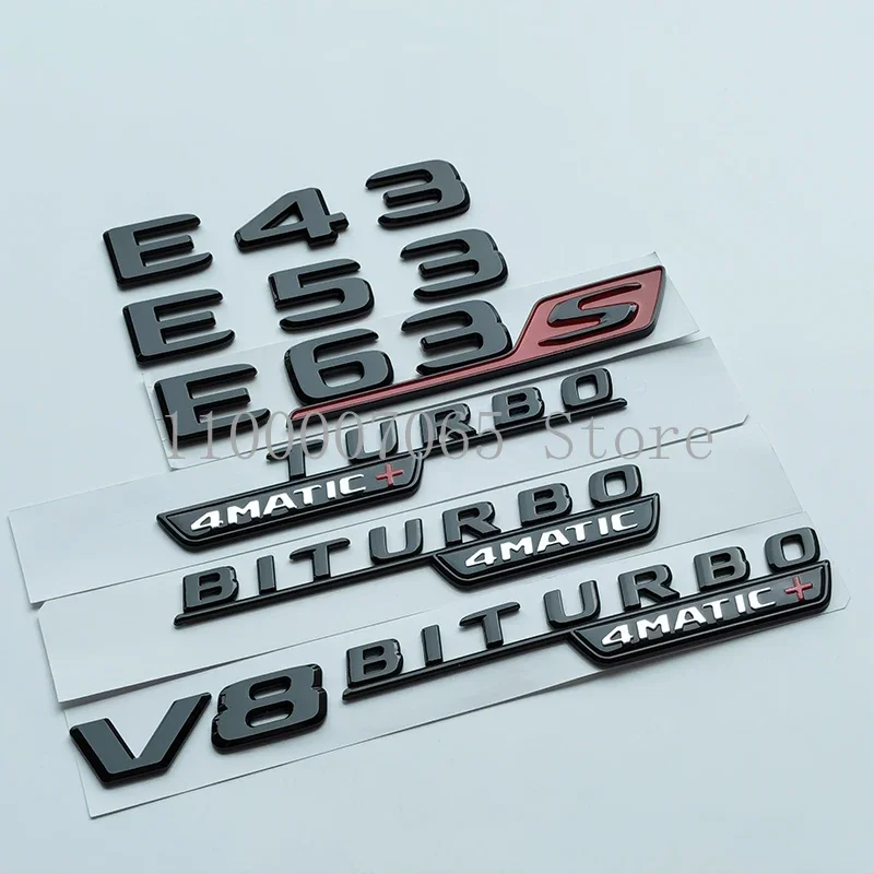 2017 Glossy Black Letters E43 E53 E63 E63S V8 Biturbo 4matic ABS Emblem for Car Fender Trunk W212 W213 Sticker