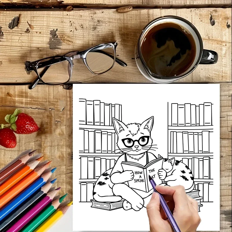 Libro para colorear diario Cutie Cats para adultos |   Libro para colorear de 28 páginas, material de dibujo para Navidad, Acción de Gracias