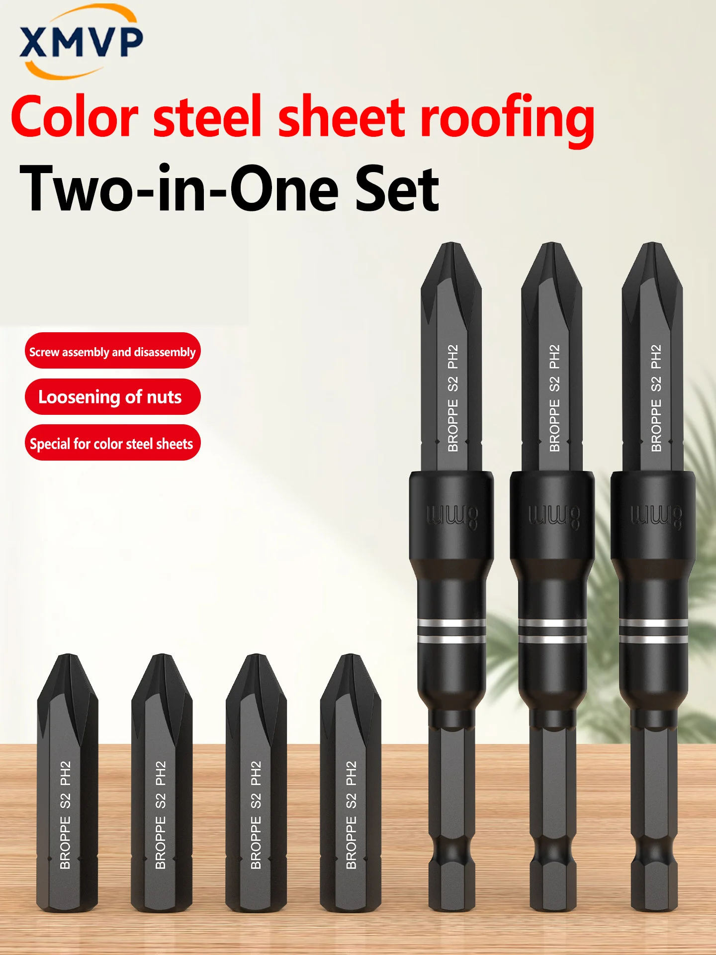 Color steel sheet roofing dual-purpose two-in-one sleeve bit self-tapping dovetail screws strong magnetic hex socket electric dr