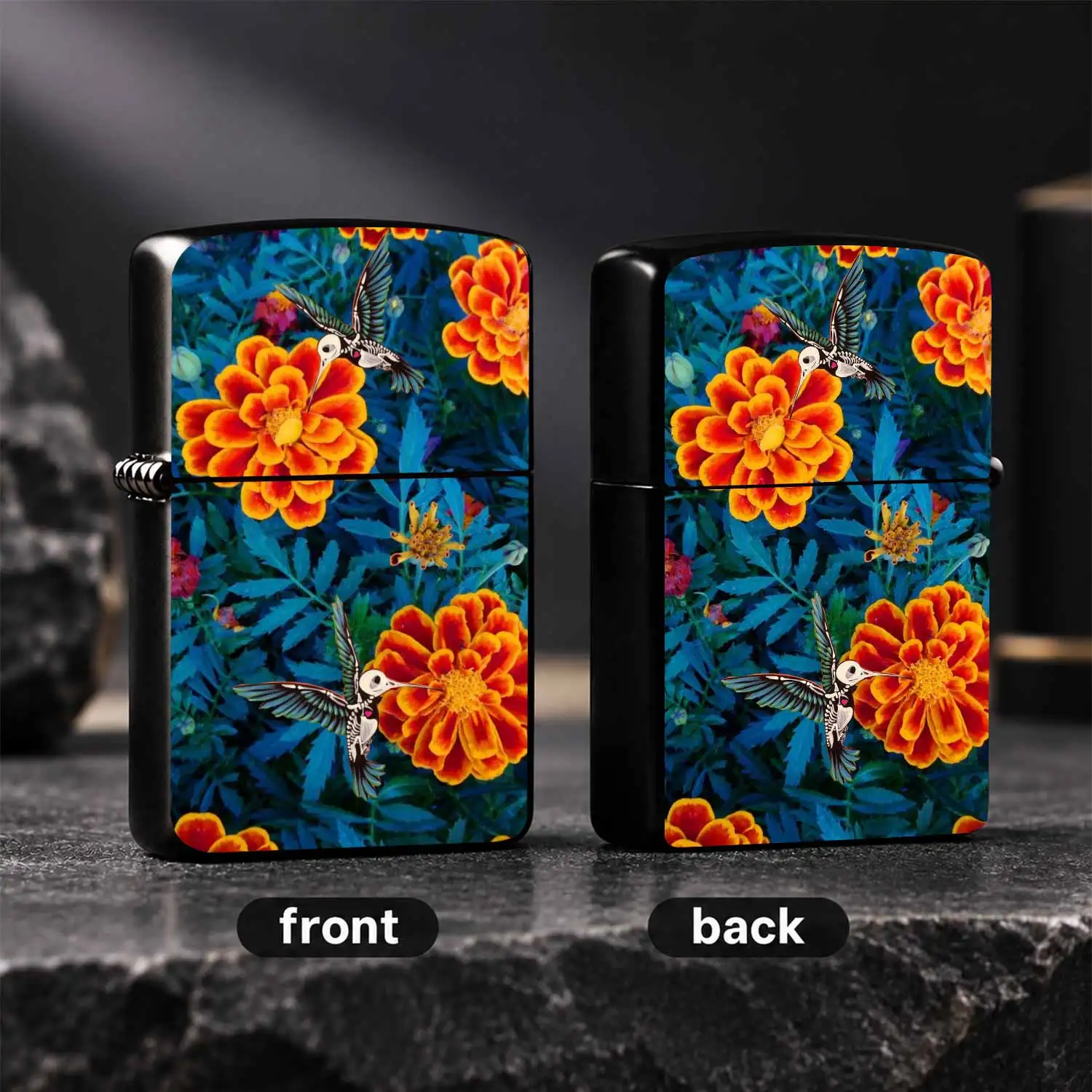 Creative Skeleton Hummingbird Marigold Pattern Lighter, Stylish Artistic All-Match Portable Ignition Accessory, Delicate Practical Decorative Ignition Tool Suitable For Daily Outdoor Multi-Scenarios, Unique Interesting A Humorous And Intere