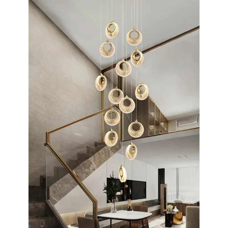 Light Luxury Duplex Staircase Light Long Chandelier Modern Villa Living Room Chandelier Creative Loft Apartment Hall Light