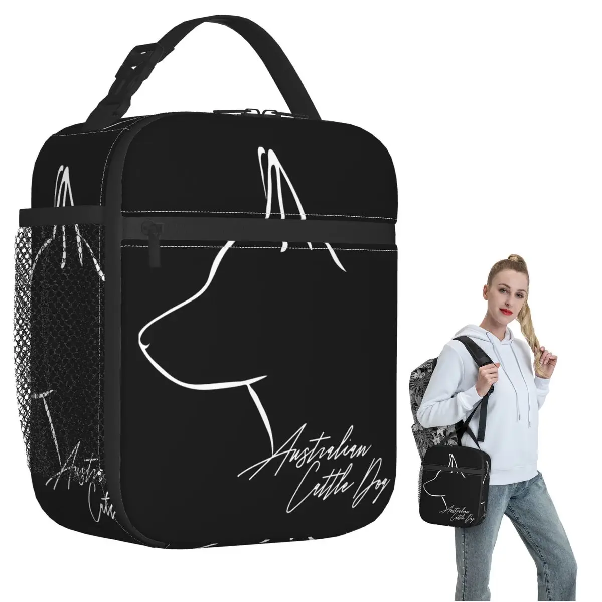 Australian Cattle Dog Dog Mom Profile Insulated Lunch Bag for Women Children Leakproof Food Boxes Thermal Lunch Box Tote