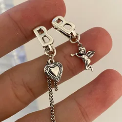Hot Sell Romantic Love Heart Cupid Design Letter B 925 Silver Needle Ladies Tassels Stud Earrings Promotion Jewelry Anti Allergy