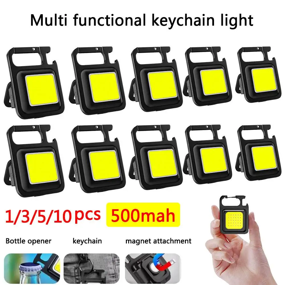 Mini Magnetic COB Keychain Light 500mAh Bright USB Rechargeable Flashlight 3 Light Modes Portable Folding Bracket Work Lamp